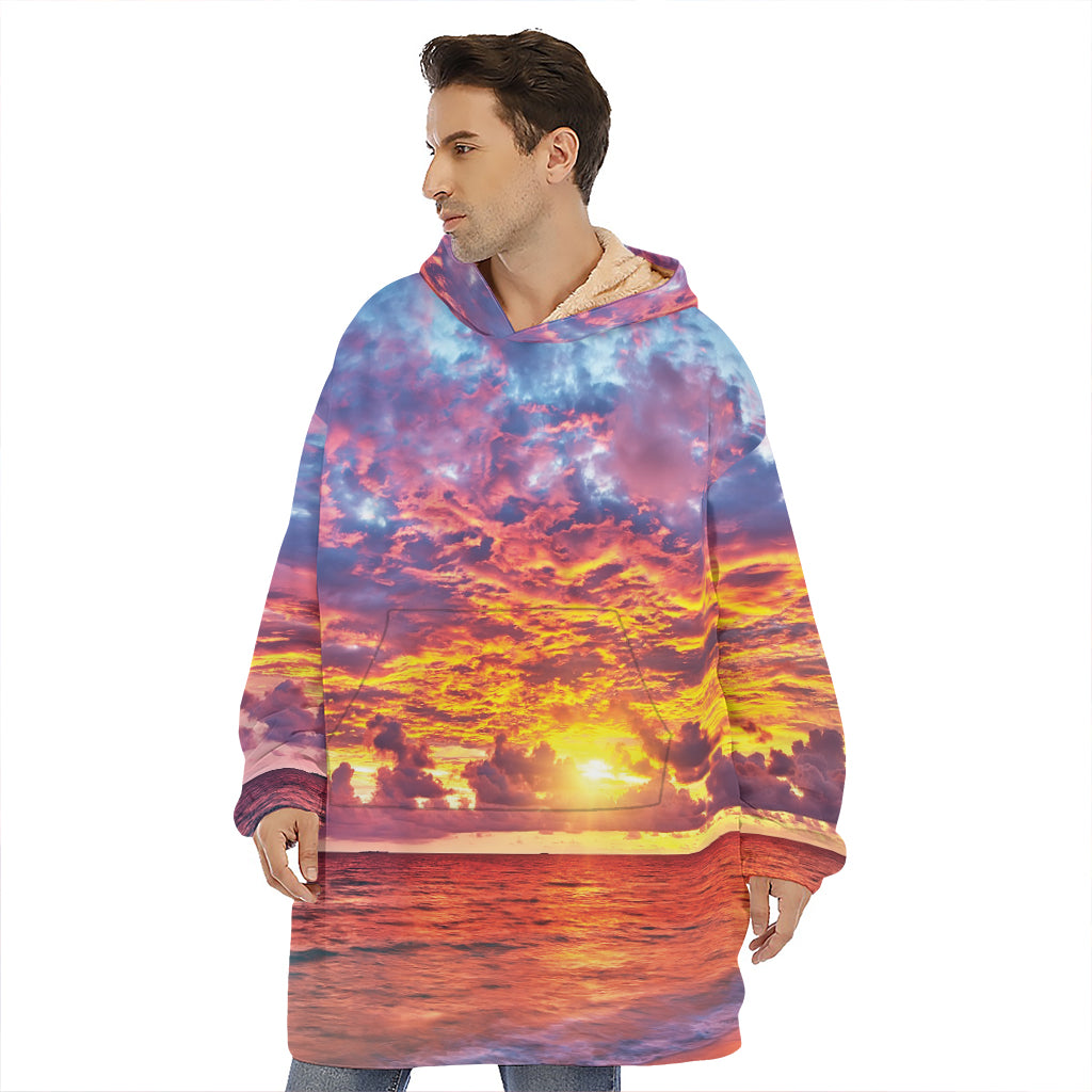 Maldives Sunset Print Hoodie Blanket