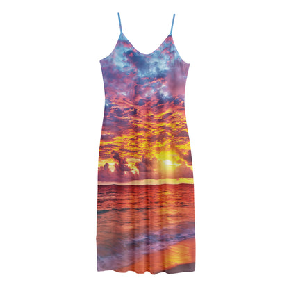 Maldives Sunset Print Jersey Midi Cami Dress