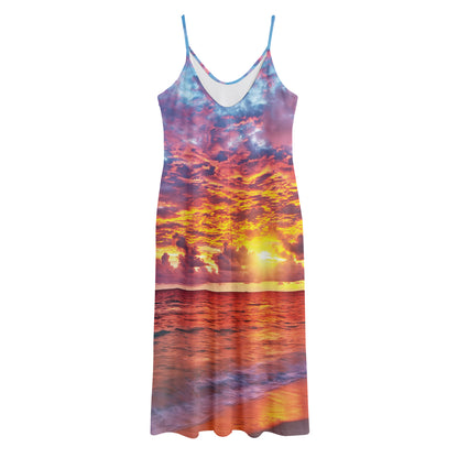 Maldives Sunset Print Jersey Midi Cami Dress