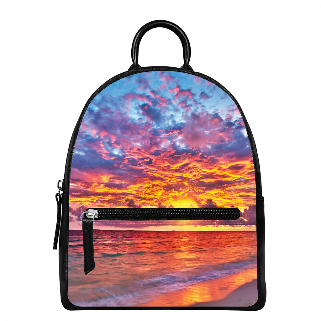 Maldives Sunset Print Leather Backpack