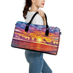 Maldives Sunset Print Leather Duffle Bag