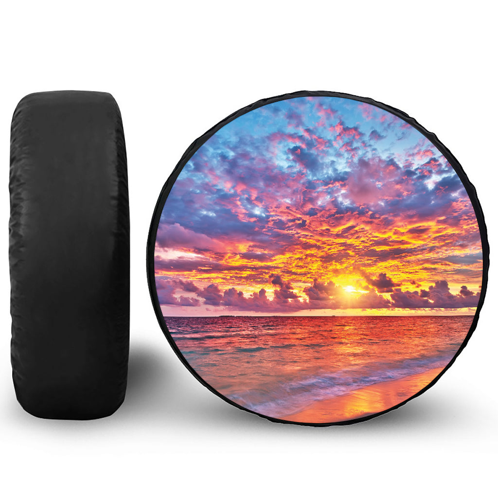 Maldives Sunset Print Leather Spare Tire Cover
