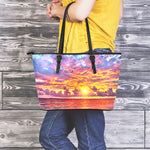 Maldives Sunset Print Leather Tote Bag