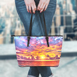Maldives Sunset Print Leather Tote Bag