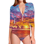 Maldives Sunset Print Long Sleeve Swimsuit