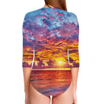 Maldives Sunset Print Long Sleeve Swimsuit