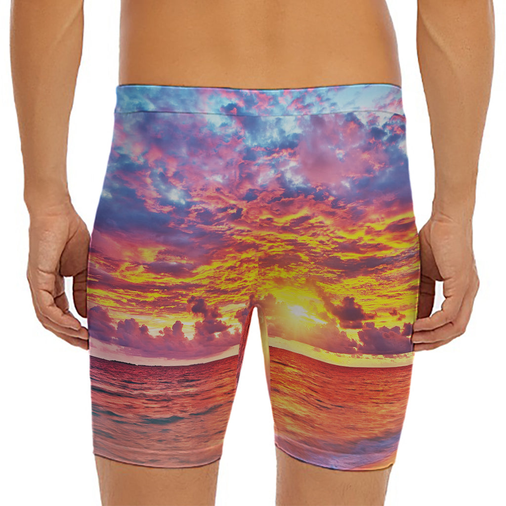 Maldives Sunset Print Men's Long Boxer Briefs