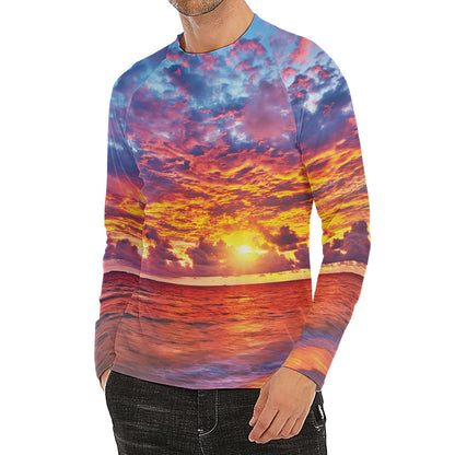 Maldives Sunset Print Men's Long Sleeve Rash Guard