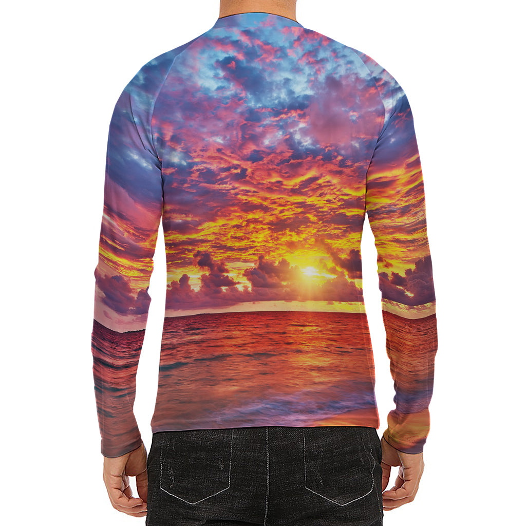 Maldives Sunset Print Men's Long Sleeve Rash Guard