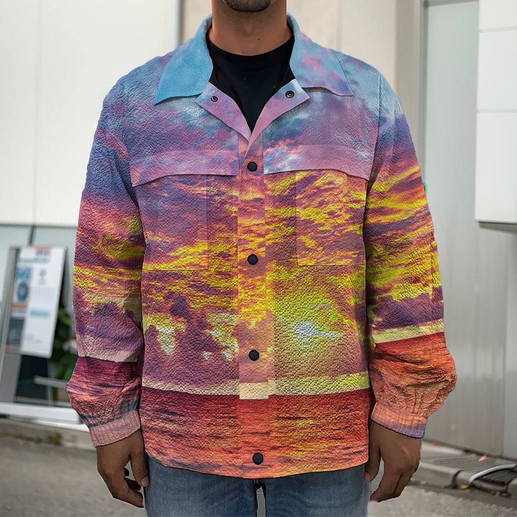 Maldives Sunset Print Men's Shirt Jacket