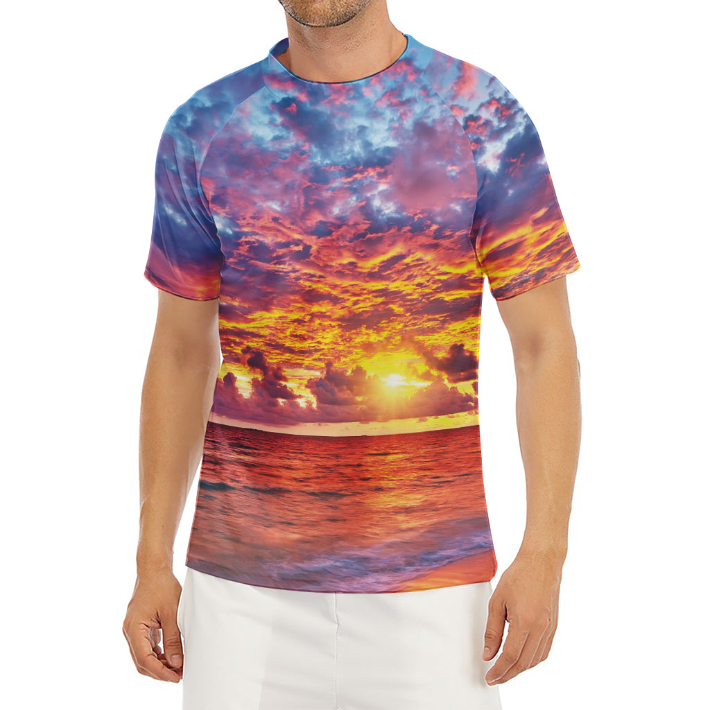 Maldives Sunset Print Men's Short Sleeve Rash Guard