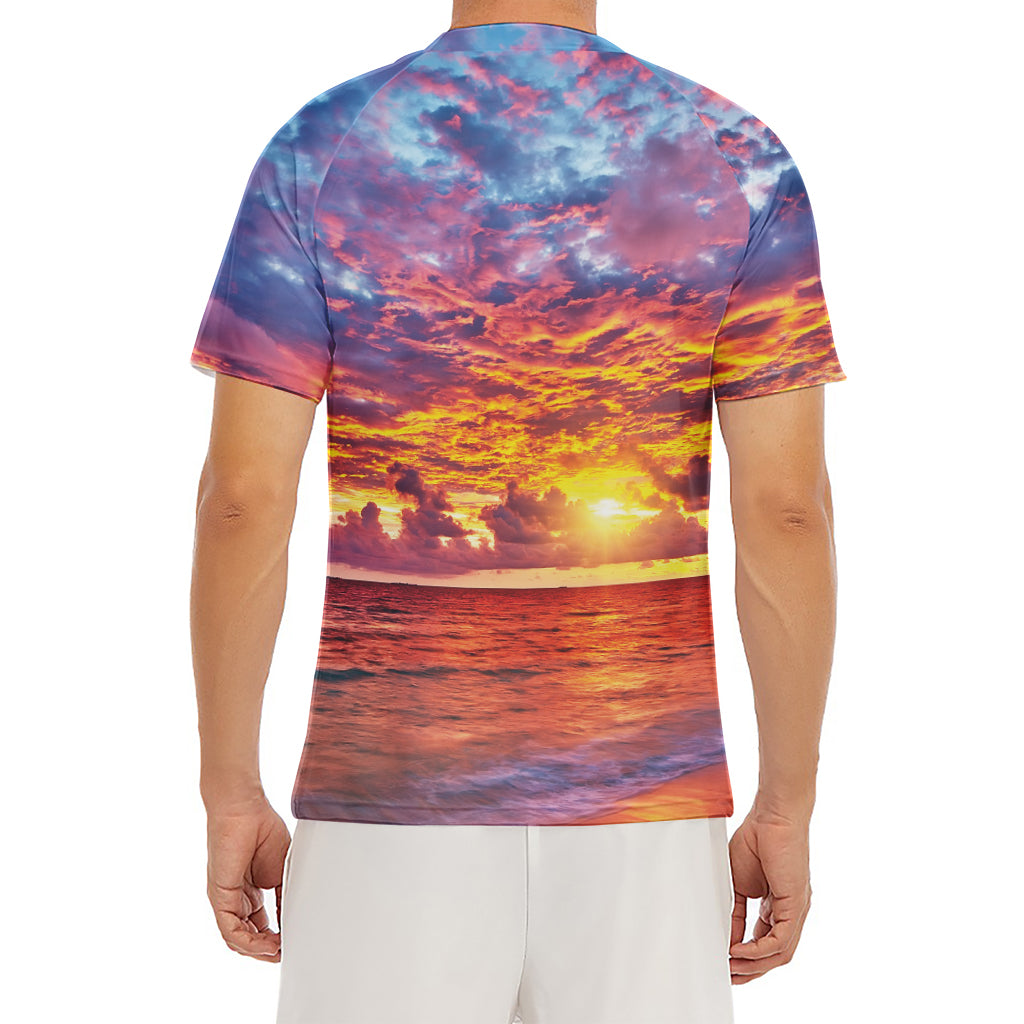 Maldives Sunset Print Men's Short Sleeve Rash Guard
