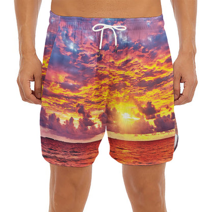 Maldives Sunset Print Men's Split Running Shorts