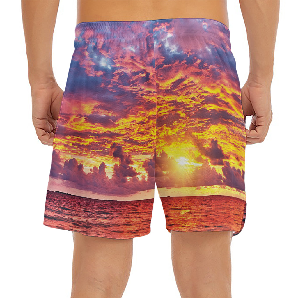 Maldives Sunset Print Men's Split Running Shorts