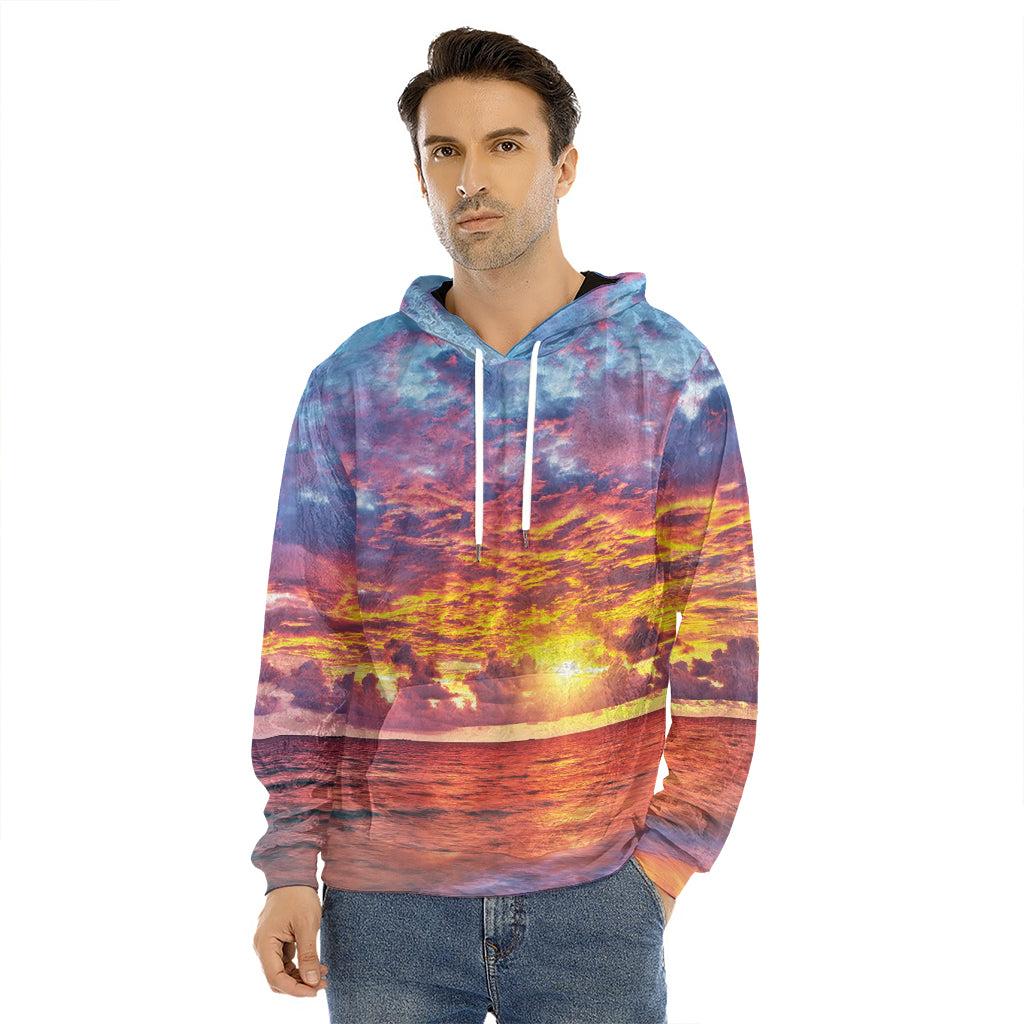 Maldives Sunset Print Men's Velvet Pullover Hoodie