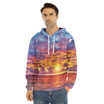 Maldives Sunset Print Men's Velvet Pullover Hoodie