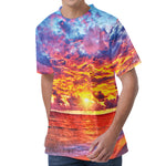 Maldives Sunset Print Men's Velvet T-Shirt