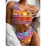 Maldives Sunset Print One Shoulder Bikini Top