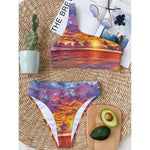 Maldives Sunset Print One Shoulder Bikini Top