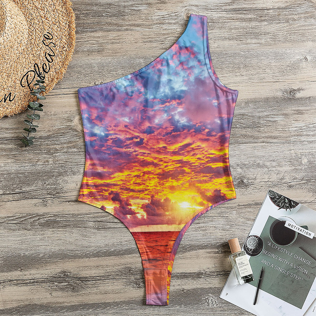 Maldives Sunset Print One Shoulder Bodysuit