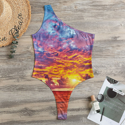 Maldives Sunset Print One Shoulder Bodysuit