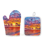 Maldives Sunset Print Oven Mitt And Pot Holder Set