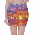 Maldives Sunset Print Pencil Mini Skirt
