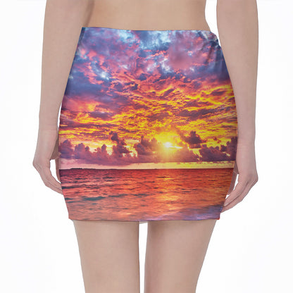 Maldives Sunset Print Pencil Mini Skirt
