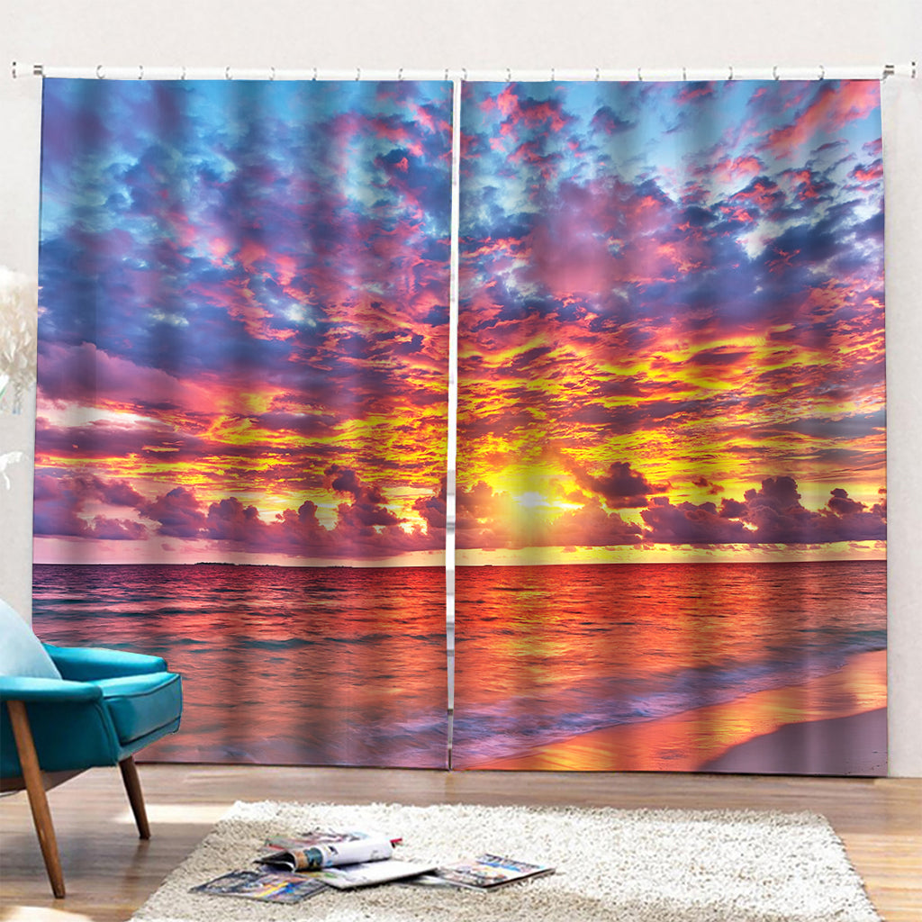 Maldives Sunset Print Pencil Pleat Curtains