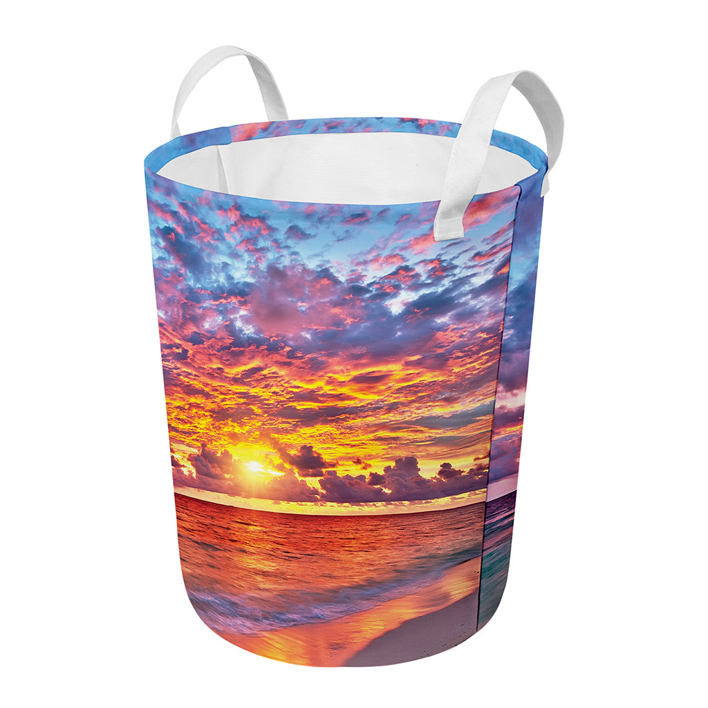Maldives Sunset Print Round Laundry Basket