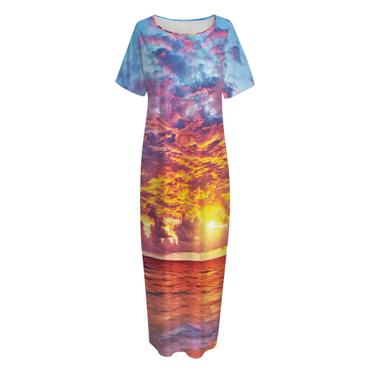 Maldives Sunset Print Short Sleeve Long Nightdress