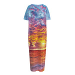 Maldives Sunset Print Short Sleeve Long Nightdress
