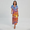 Maldives Sunset Print Short Sleeve Maxi Dress