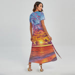 Maldives Sunset Print Short Sleeve Maxi Dress