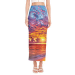 Maldives Sunset Print Side Slit Maxi Skirt