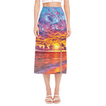 Maldives Sunset Print Side Slit Midi Skirt