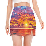 Maldives Sunset Print Side Slit Mini Skirt