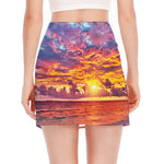 Maldives Sunset Print Side Slit Mini Skirt
