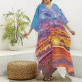 Maldives Sunset Print Silk V-Neck Kaftan Dress