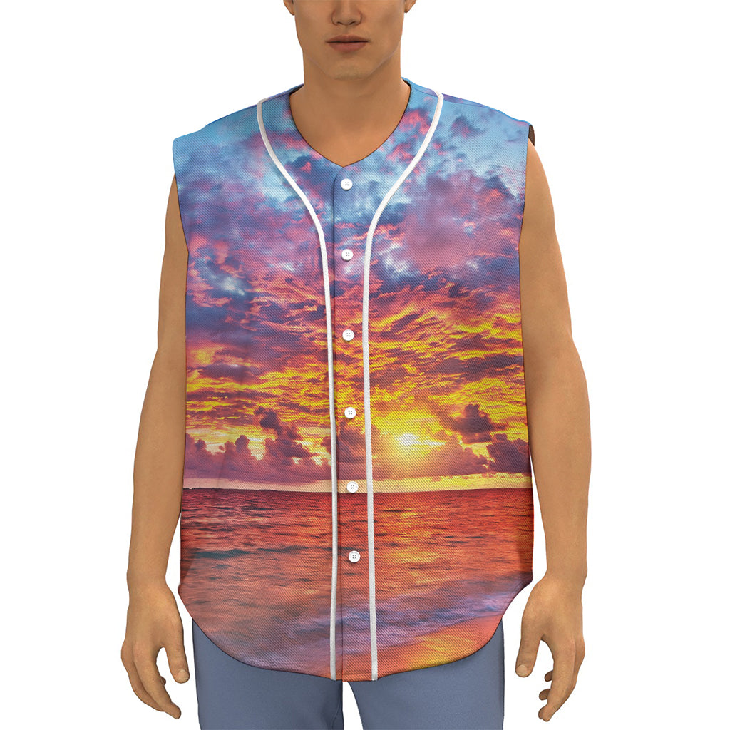 Maldives Sunset Print Sleeveless Baseball Jersey