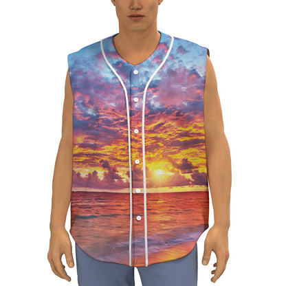 Maldives Sunset Print Sleeveless Baseball Jersey
