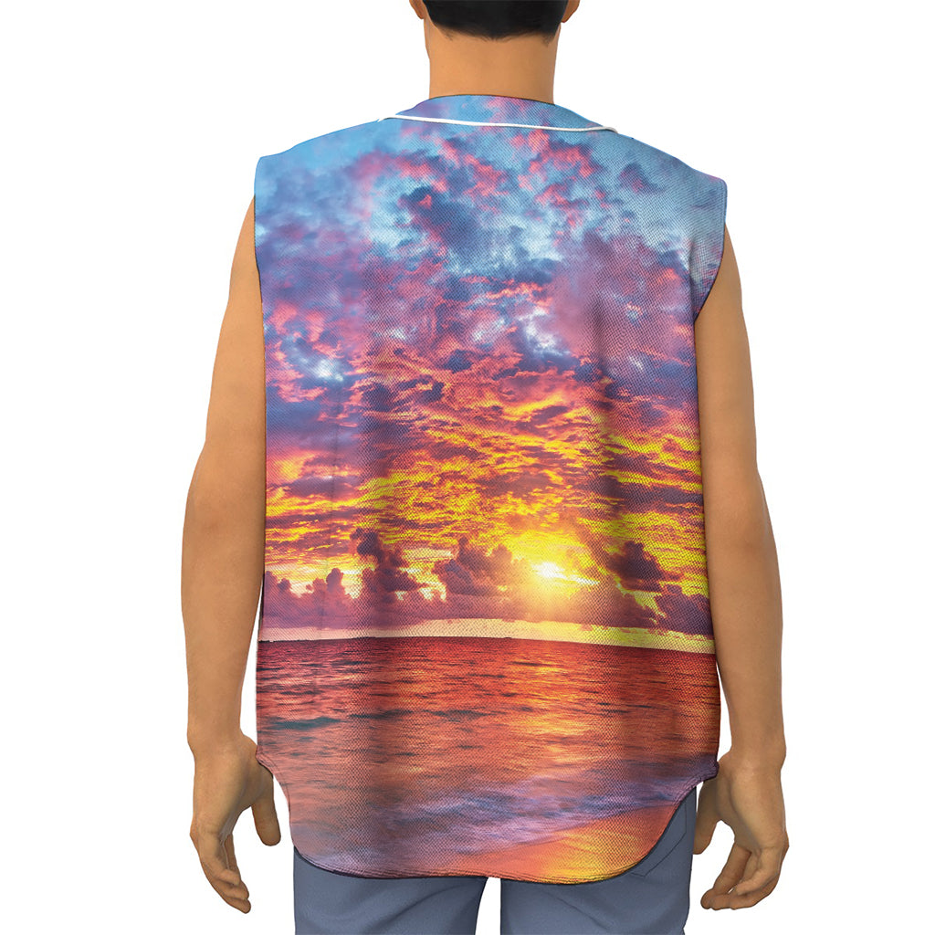 Maldives Sunset Print Sleeveless Baseball Jersey