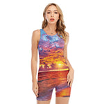 Maldives Sunset Print Sleeveless One Piece Swimsuit