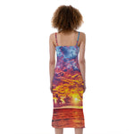 Maldives Sunset Print Slim Fit Midi Cami Dress