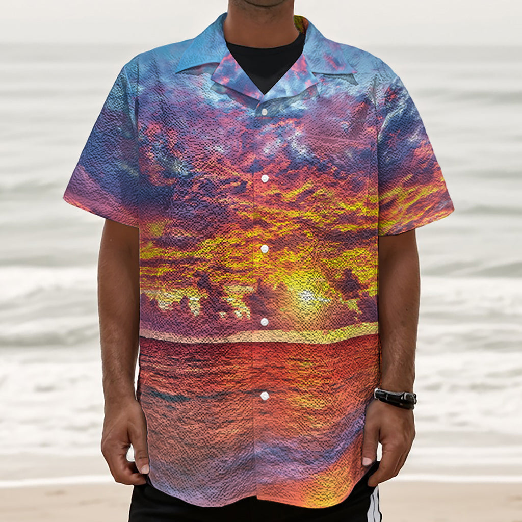 Maldives Sunset Print Textured Short Sleeve Shirt