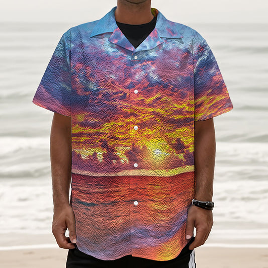 Maldives Sunset Print Textured Short Sleeve Shirt