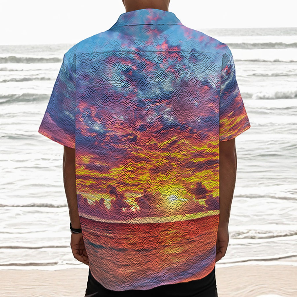 Maldives Sunset Print Textured Short Sleeve Shirt