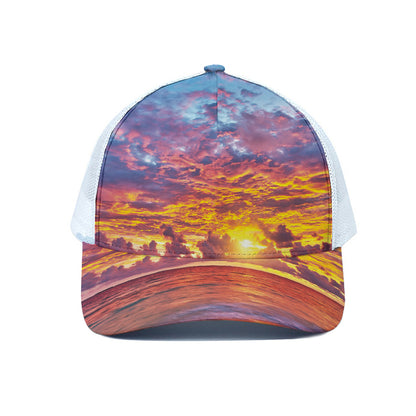 Maldives Sunset Print White Mesh Trucker Cap