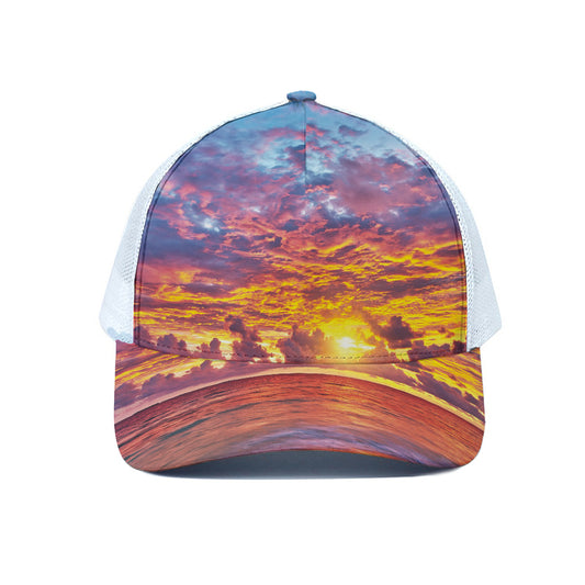 Maldives Sunset Print White Mesh Trucker Cap