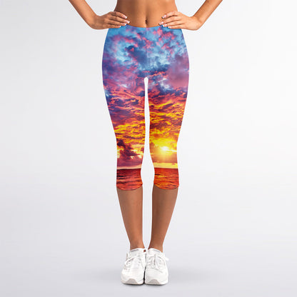 Maldives Sunset Print Women's Capri Leggings